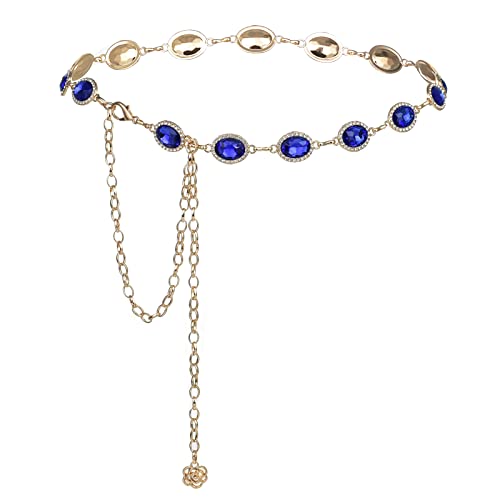ILuvatar Green Glass Diamond Chain Belt - Metal Women's Western Style Dress Belt - color: F008-db