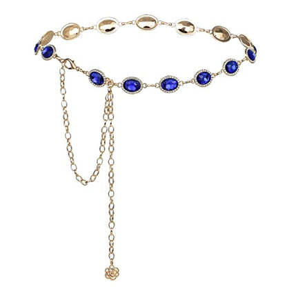 ILuvatar Green Glass Diamond Chain Belt - Metal Women's Western Style Dress Belt - color: F008-db