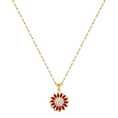 Sunflower Fidget Necklace for Women Gold Moon Necklace Rotating Heart Necklaces Spinning Crystal Flower Anxiety Necklaces Crescent Moons Jewelry Accessories - color: Gold Red