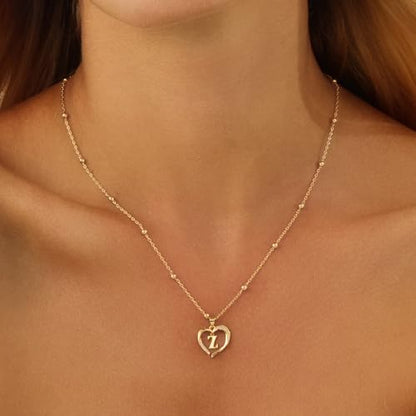 Cicy Bell Womens Heart Initial Necklace 18k Gold Plated | Personalized Letter Pendant, 17.7'' with 2'' Extender - color: Style 2-Z-Gold