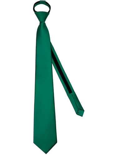 Branduce 3.15"（8cm） Mens Solid Satin Tie Pre-tied Adjustable Zipper Necktie for Business and Wedding - color: Emerald Green
