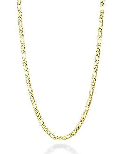 Miabella Italian 925 Sterling Silver 3mm Figaro Chain Women Men Necklace | 18K Gold Plated Option, Diamond-Cut Link Chain, Fine Jewelry Made in Italy - size: Length 20 Inches, style: yellow-gold-plated-silver