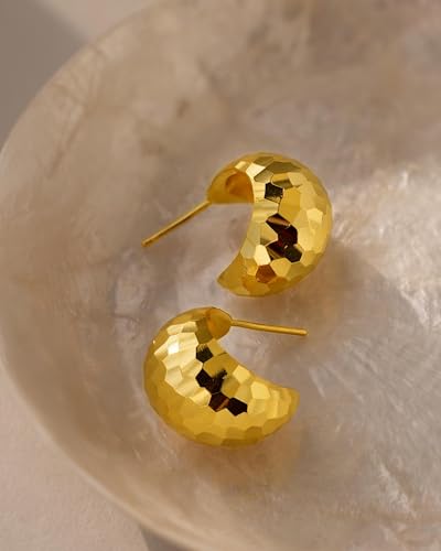 Gold Chunky Earrings for Women Trendy, 14K Gold Plated Dainty Kont Earrings Statement Minimalist Hypoallergenic Stud Earrings - color: Kala & Gold