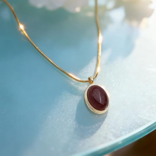 Sonateomber Gold Stone Pendant Necklace for Women, Chunky Statement Dainty Heart Oval Natural Gemstone Dangle Necklaces Wedding Prom Accessories Fashion Jewelry Gift - color: Purple