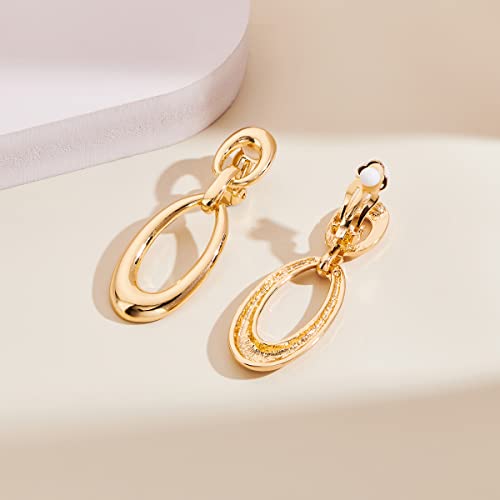 MUYAN Gold Clip On Drop Earrings for Women Non Piercing Dangle Earrings Fashion Jewelry - color: E Clip Gold