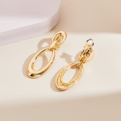 MUYAN Gold Clip On Drop Earrings for Women Non Piercing Dangle Earrings Fashion Jewelry - color: E Clip Gold