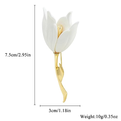 Elegant Enamel Tulip Flower Brooch Pins, AILUOR Fashion Opal Crystal Rhinestone Flower Corsage Scarf Pins Jewelry Accessories Clothing Bouquet Brooches for Bridal Women Wedding Costume (White)