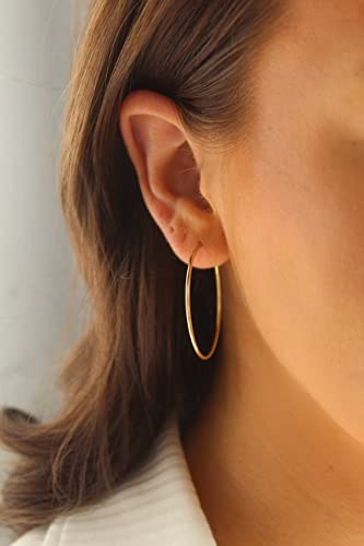 3 Pairs Sterling Silver Large Hoop Earrings Set for Women 40 50 60MM | 14K White Gold Plated, Hypoallergenic - style: H:Gold 50mm 60mm 70mm