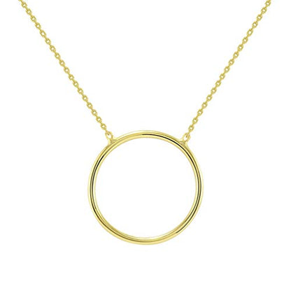 Jewelry America Solid 14k Yellow Gold Simple Circle of Life Necklace with Lobster Claw Clasp (16" to 18" Adjustable Chain)