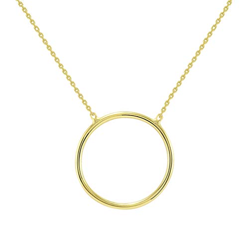 Jewelry America Solid 14k Yellow Gold Simple Circle of Life Necklace with Lobster Claw Clasp (16" to 18" Adjustable Chain)