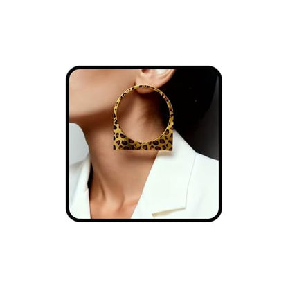 Large Chunky Gold Hoop Earrings for Women – Expensive Hollow Geometric Stainless Steel Statement Dangle Earrings with Textured Big Circle Design, Modern Metallic Fashion Jewelry Gift - color: Leopard Print