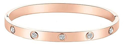 Stainless Steel for Ladies Men Bracelet Bangle Yellow 18k Gold Plated Diamonique CZ stone crystal - color: rose