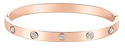Stainless Steel for Ladies Men Bracelet Bangle Yellow 18k Gold Plated Diamonique CZ stone crystal - color: rose