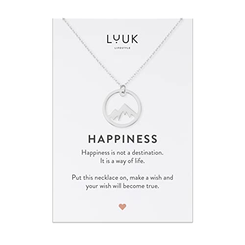 LUUK LIFESTYLE Stainless steel necklace with pendant and HAPPINESS card, 20” adjustable length, lucky charm, friendship chain, Valentine's Day gift, birthday, women's jewelry, silver, gold, rosegold - color: Silver, size: Summit