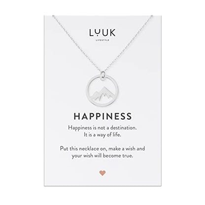 LUUK LIFESTYLE Stainless steel necklace with pendant and HAPPINESS card, 20” adjustable length, lucky charm, friendship chain, Valentine's Day gift, birthday, women's jewelry, silver, gold, rosegold - color: Silver, size: Summit