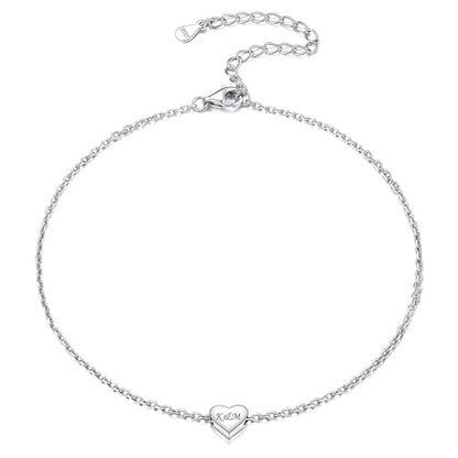 ChicSilver Personalized 925 Sterling Silver Tiny Heart/Moon/Star/Sun/Dot/Triangle Anklets Simple Dainty Foot Jewelry for Women, Silver/Gold Plated/Rose Gold Plated - style: Silver Heart Custom
