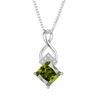 Infinity Necklace 925 Sterling Silver Princess Cut Pendant Birthstone Jewelry for Women - color: Olive Green
