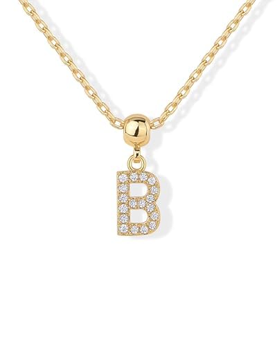 PAVOI 14K Gold Plated Dainty Initial Letter Necklace with Charms for Women | Adjustable Chain Gold Charm Initial Necklaces, Small Alphabet Letters Removable Pendants Cute Jewelry Gifts - style: - B