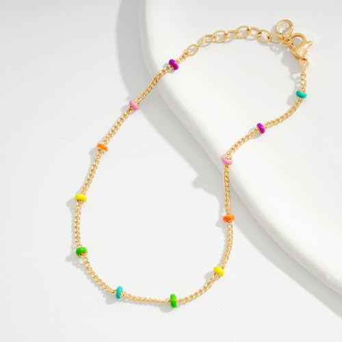 Gold Chain Bracelet for Women, 14K Gold Plated | Dainty Bracelets with Adjustable Chain, Trendy Jewelry Gift for Women - style: Colorful 2