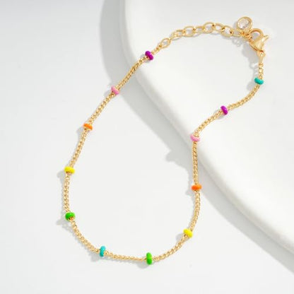 Gold Chain Bracelet for Women, 14K Gold Plated | Dainty Bracelets with Adjustable Chain, Trendy Jewelry Gift for Women - style: Colorful 2