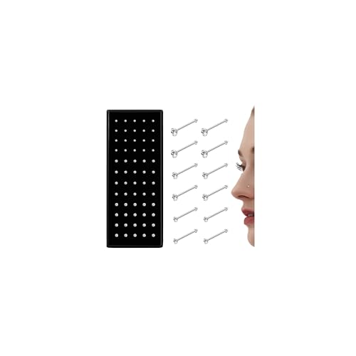THUNARAZ Straight L Shaped Stainless Steel Nose Studs Rings Piercing Pin Body Jewelry 20G-22G 1.5mm 2mm 2.5mm - color: B:60Pcs White CZ(20G Straight)
