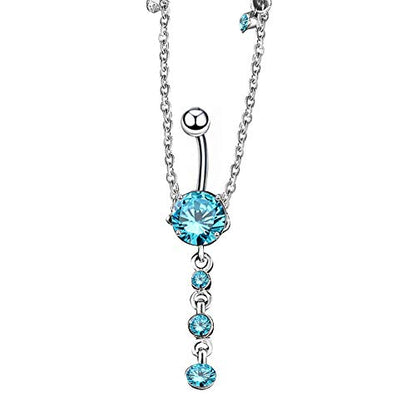 KunBead Piercing Navel Waist Chain Belly Button Ring Surgical Steel Sexy Love Dangle Body Jewelry - color: blue