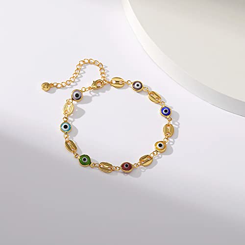 Dainty Gold Bracelets for Women, 18 Gold Plated Adjustable Evil Eye/Butterfly/Beaded/Pearl/Heart/Turquoise Handmade Bracelet for Women - style: Evil Eye