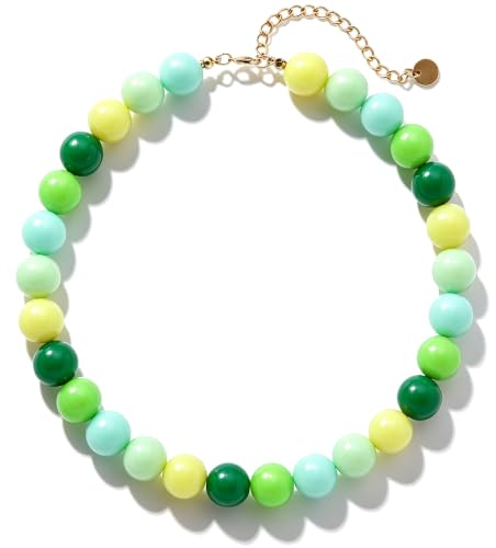 Chunky Beaded Necklace for Women 16mm Round Bead Resin Modern Statement Necklace Jewelry Accessories - color: colorful 05