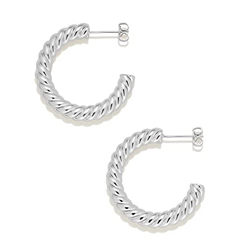 Amazon Essentials Sterling Silver Twisted Rope Hoop - color: Silver, size: 30 mm