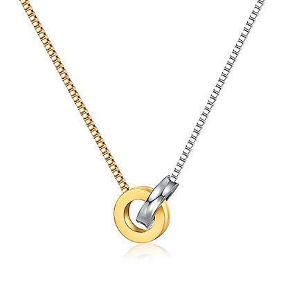 NUZON Sunburst Heart / 2-Tone Interlocking/CZ Evil Eye/Single Pearl/Love Heart Pendant Necklace for Women 14K Gold Chain Necklace Chunky Statement Jewelry - color: 2-Tone Interlocking