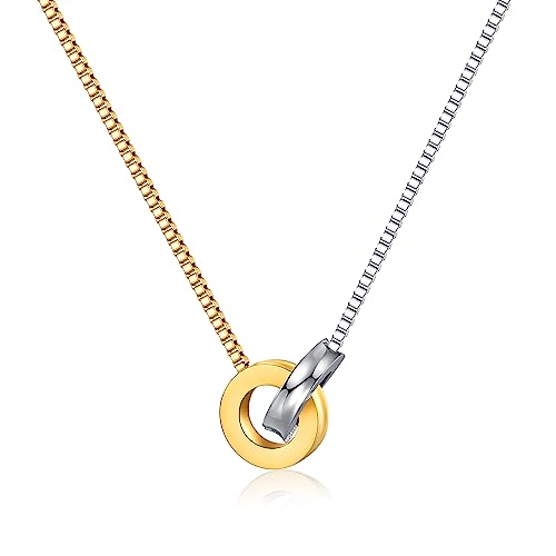 NUZON Sunburst Heart / 2-Tone Interlocking/CZ Evil Eye/Single Pearl/Love Heart Pendant Necklace for Women 14K Gold Chain Necklace Chunky Statement Jewelry - color: 2-Tone Interlocking