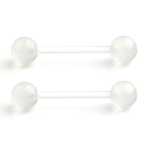 14G 16mm Glow in The Dark Flexible Acrylic Straight Tongue Nipple Ring Retainer Piercing - color: 2PCS - Clear