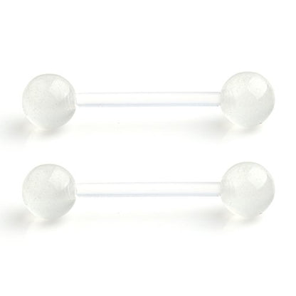 14G 16mm Glow in The Dark Flexible Acrylic Straight Tongue Nipple Ring Retainer Piercing - color: 2PCS - Clear