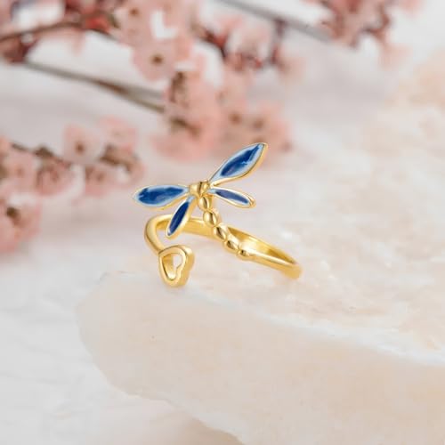 Dragonfly Toe Ring for Women 925 Sterling Silver Dragonfly/Butterfly/Cat/Paw Toe Rings Adjustable Open Ring for Women Christmas Jewelry Gift - color: Dragonfly-Toe-Yellow Gold