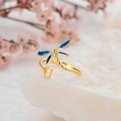 Dragonfly Toe Ring for Women 925 Sterling Silver Dragonfly/Butterfly/Cat/Paw Toe Rings Adjustable Open Ring for Women Christmas Jewelry Gift - color: Dragonfly-Toe-Yellow Gold