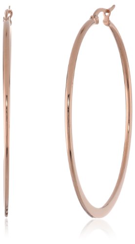 Amazon Essentials Gold Plated or Stainless Steel Flattened Hoop Earrings - color: Rose Gold, size: 50 mm