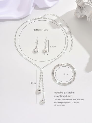 MIFYNN Rhinestone Wedding Set for Women Sparkle Crystal Earrings Necklace Bracelet Jewelry Set Wedding Party Prom Jewelry Set for Brides Bridesmaid - color: Silver3