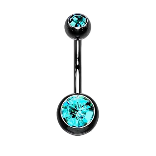 Belly Button Piercing Ring 14 Gauge Surgical Steel - color: BLACK AQUA