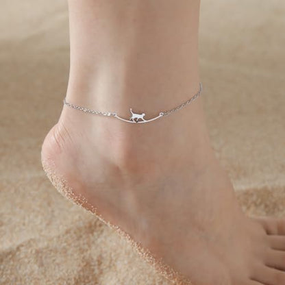 Dainty Gold Anklets for Women Stainless Steel Simple Ankle Bracelets Summer Beach Foot Chain Jewelry Gift - color: Cat Silver
