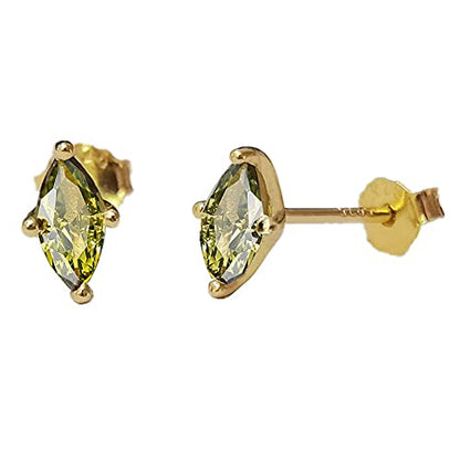 Minimalist Green Peridot 925 Sterling Silver Small Stud Earrings for Women Gold-Tone Tiny Mini Crystal Birthstone Studs Cartilage Tragus Post Hypoallergenic Piercing Birthday Jewelry Gifts