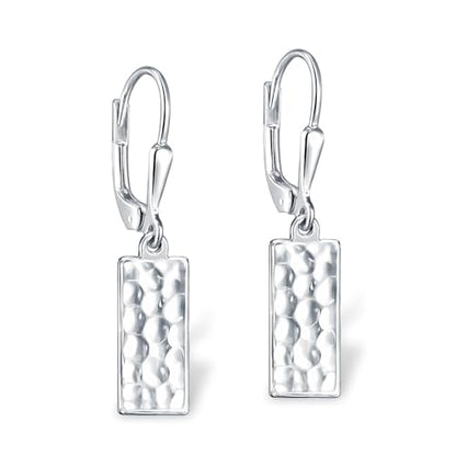 LeCalla 925 Sterling Silver Leverback Drop Earrings | Lightweight Italian Teardrop Dangle Earring for Women - color: Hammer Textured