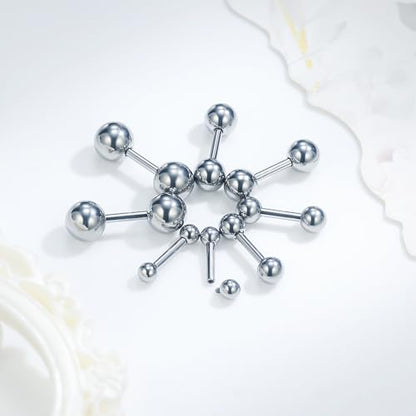 20G 18G 16G Titanium Earrings Studs Set for Sensitive Ears Hypoallergenic Piercing Jewelry Internally Threaded Cartilage Conch Helix Rook Tragus Earring Hoop Eyebrow For Women Men Ball 3-6mm - size: 16G-6MM