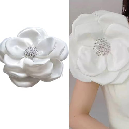 Large Plated Fabric Brooches Lapel Pins Chiffon Fabric Applique Brooches Big Flower Brooch Pin for Women Wedding Part Dance Clothes Accessories Jewelry