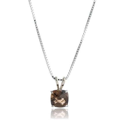 MAX + STONE 925 Sterling Silver Cushion Cut Birthstone Necklace for Women | 6mm Hypoallergenic Solitaire Necklace | Gemstone Pendant Necklaces with 18 inch Box Chain - color: Smoky Quartz