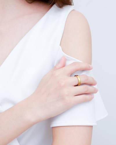 2mm 4mm 6mm Thin Titanium Wedding Rings Band for Women Man - color: Gold-4mm