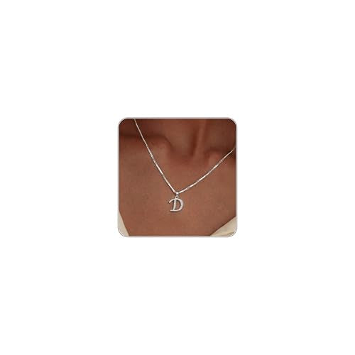 Initial Necklace for Women, 14K Gold Silver Plated Box Chain Letter Pendant, Trendy Name Necklace, Dainty Personalized Charm Jewelry Gift for Her - color: Silver, style: D