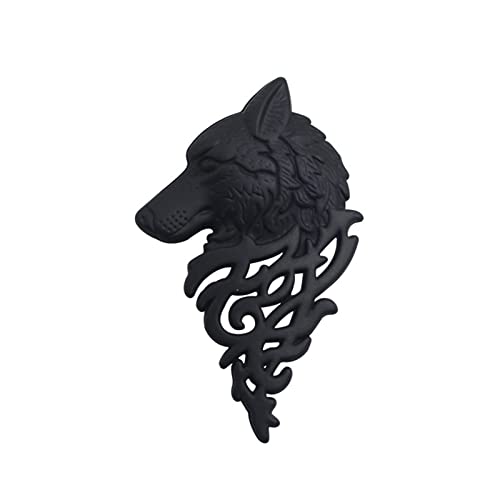 coadipress Vintage Bohemian Wolf Pin Brooch Fashion Animal Dire Wolf Head Coyote Antique Retro Lapel Brooches Badge Men's Suits Buckle Neckwear Accessories - color: Black