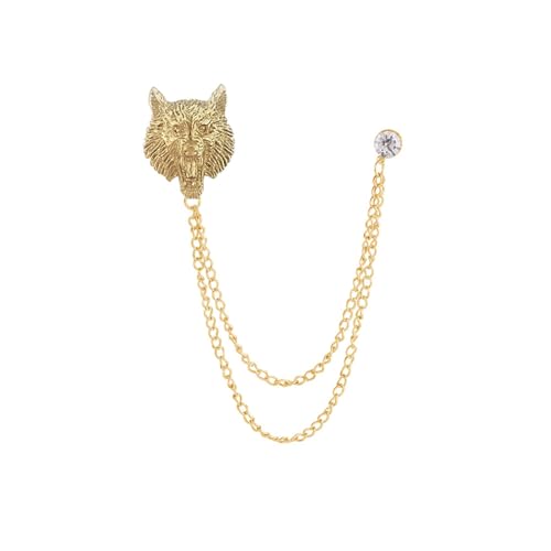 Leopard Hanging Layered Chains Brooch Lapel Pins Badge Vintage Animal Round CZ Stud Collar Pin for Men Career Suit Tuxedo Shirts Tie Hat Scarf Accessories Decoration Fashion Jewelry - color: Gold