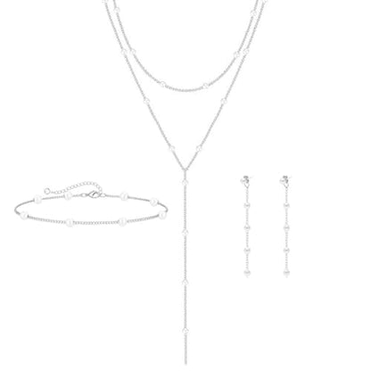 HERIER Lariat Gold Necklace for Women, Dainty Long Necklace 14k Gold Plated/Silver Y-Shaped Layered Beaded Chain Drop Necklaces for Women Trendy Simple Gold Jewelry for Women Gifts - color: Y Layered Pearl Jewelry-Silver