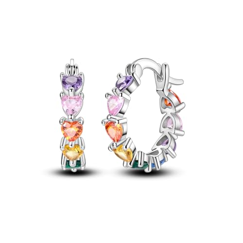 Parmuz 925 Sterling Silver Butterfly Huggies Hoop Earrings for Woman | Gold Plated Cubic Zirconia Star Moon cross Twisted huggie Hoop Post Chunky Small Tiny cuff Snake Heart Earring Gift for Her - color: colorful love earring